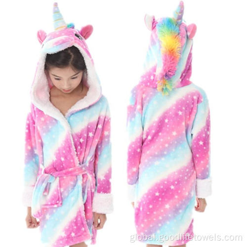 Hooded Bathrobes Kids cartoon Unicorn flannel fleece girls hooded bathrobes Manufactory